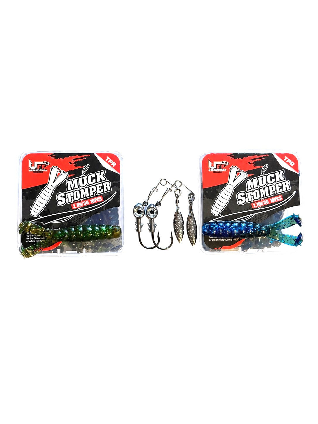New - Predator Fish Kit – Hurricane Eye Spin Hooks + 2x Muck Stomper Twin Tail Grubs | Bass, Peacock Bass, Snakehead & More | Ready-to-Rig Slayer Combo